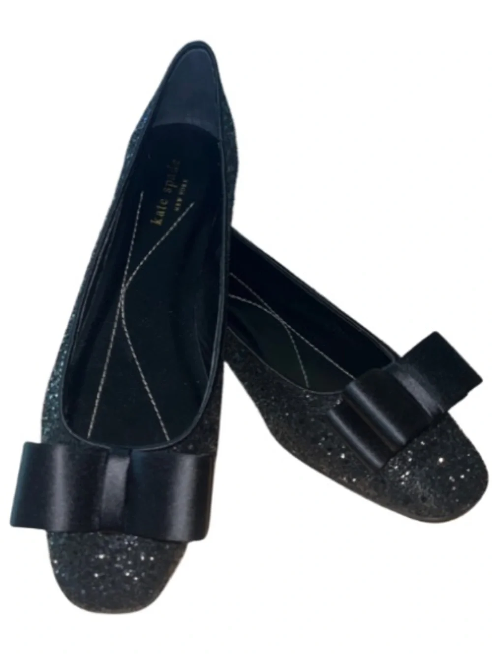 Kate Spade New York Sussex Glitter Bow Ballet Flats - Black Size 8.5B